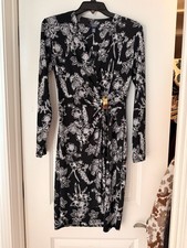 Chaps Women’s Black/White Floral V-Neck Long Sleeve Wrap Dress Size 4