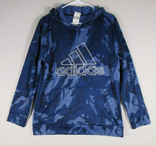 Adidas Boys Pullover Camo Hoodie Sweatshirt Long Sleeve Pockets Size XL Blue