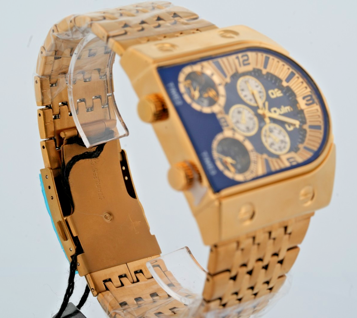 Oulm HP 9315 Men's Gold Stainless Steel Band Three Time Zone