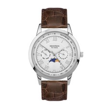 Sekonda Armstrong Moonphase 40mm Watch With Brown Leather Strap and Silver Case