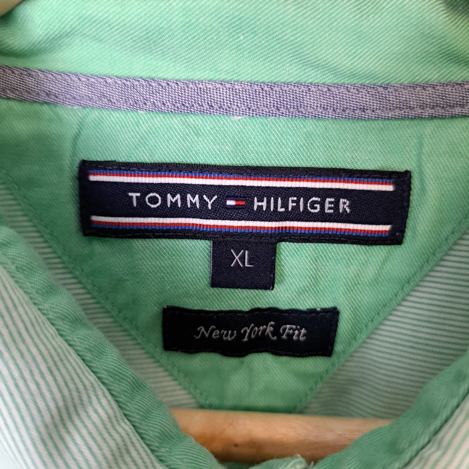 Tommy Hilfiger Shirt Mens Size XL Green Striped Button Down Long Sleeve - image 2 of 4