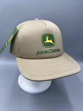 John Deere 6 Panel Khaki Trucker Hat, Adjustable Cushioned Polyester Front Cap.