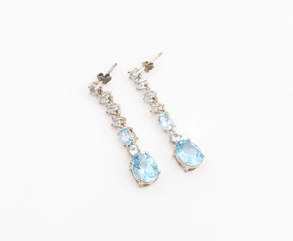 Pendientes vintage de plata de ley 925 genuinos ovalados y redondos aguamarina EG13842 Foto 2 de 4