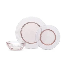 Archie Glass 12 Piece Dinnerware Set, Service for 4, Pink