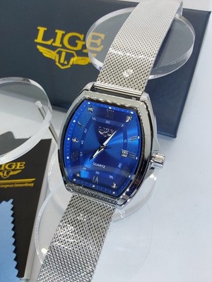 Luxury Blue Tonneau Quartz Men's Watch Milan Mesh Stainless Steel Bracelet 89154