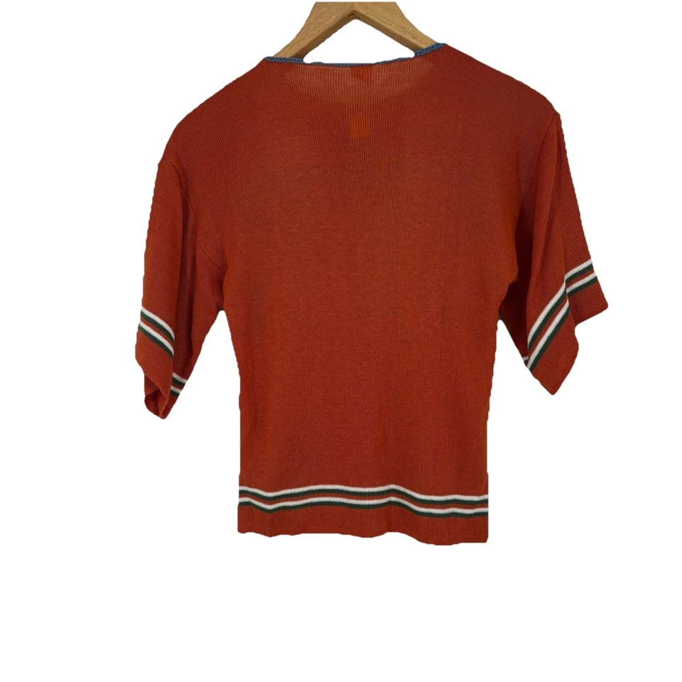 Top tejido estampado suroeste vintage para mujer S colorido ceñido al cuerpo azteca años 70 agujero de llave Foto 2 de 4