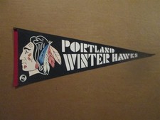 WCHL Portland Winter Hawks Vintage Circa 1970's Team Logo Hockey Pennant