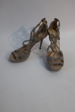 Authentic Jimmy Choo Taupe Bedazzled Suede Ankle Strap Zip Heels 38.5 US/8.5