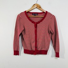 Princess Highway Button Up Cardigan 8 Red White Striped Retro Rockabilly Office