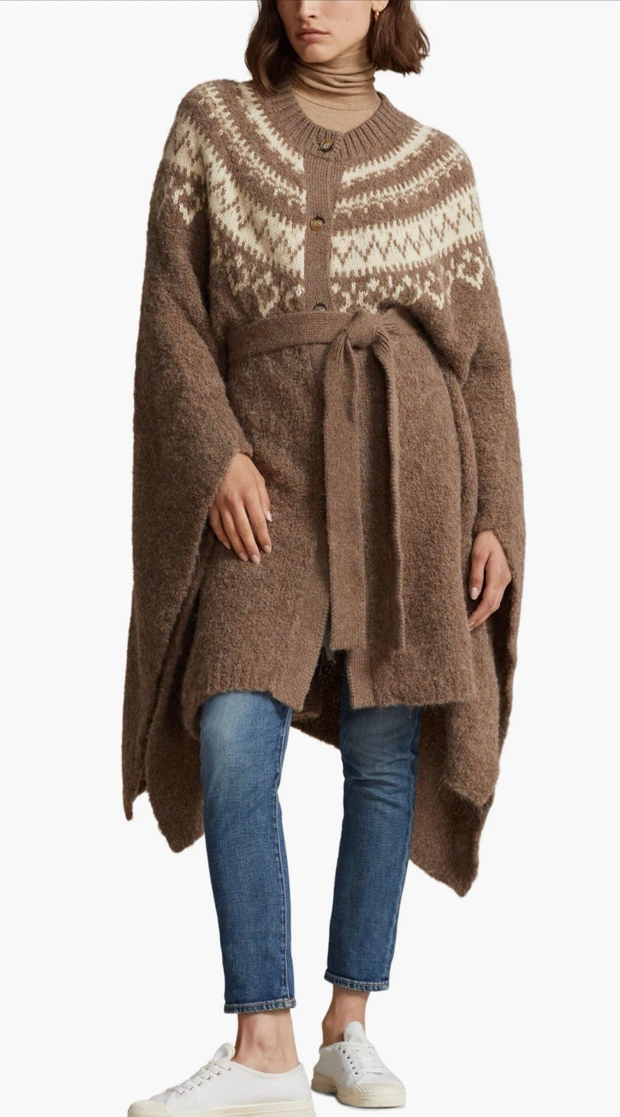 Polo Ralph Lauren Poncho Cape Women XS / S Fair Isle Yoke Alpaca Wool Oversized