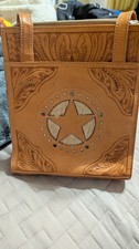 Texian Leathers Natural Tooled Western Shoulder Bag Star Accent Zip Women