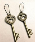 Large Key Charm Earrings Bronze Plated — photo 1