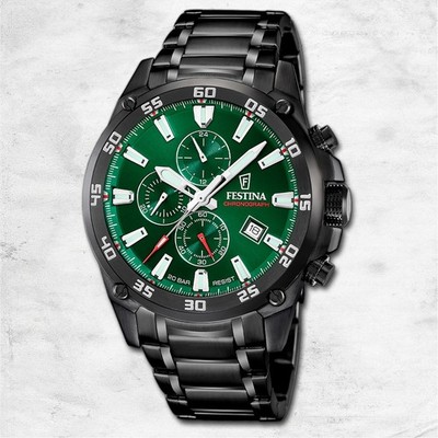 Festina Herrenuhr Timeless Chronograph Armbanduhr Edelstahl schwarz UF20735/2