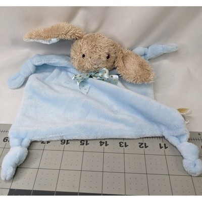 Dan Dee Rabbit Rattle Lovey Blue Knotted Polka Dot Ribbon 12 Inch Stuffed Animal
