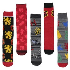 Harry Potter Socks Hogwarts Crest and Animal Designs 5 Pair Adult Crew Socks