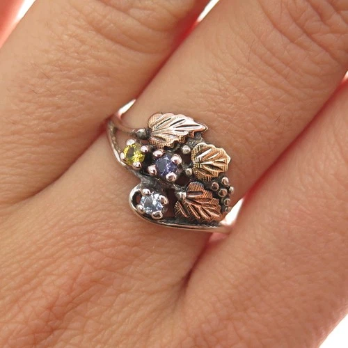 COLEMAN CO. 12K Multi-Gold Sterling Vintage Topaz Amethyst Citrine Ring Size 8.5