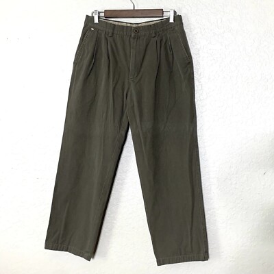 Vtg LACOSTE Pants Mens 34 Preppy Olive Brown Chino Slacks Pleated Front Academia