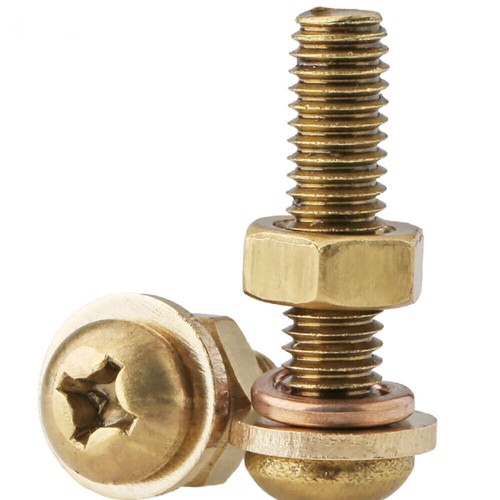 Brass Phillips Pan Head Machine Screws Bolts With Washers Hexagon Nuts Set M3 M4 - Picture 6 of 7
