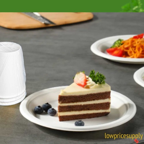 125 PIEZAS Plato de comida de bagazo redondo blanco con papel envuelto individualmente taza caliente - Imagen 8 de 8