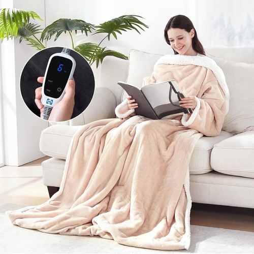 New Electric Blanket Wearable with Foot Pocket, Electric Snuggle Blanket w