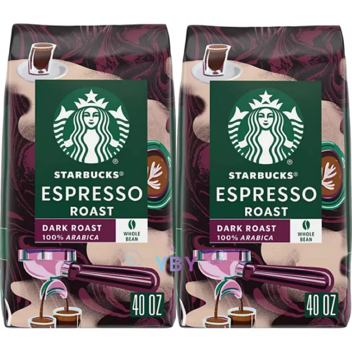 2 Packs Starbucks Espresso Dark Roast Whole Bean Coffee 40