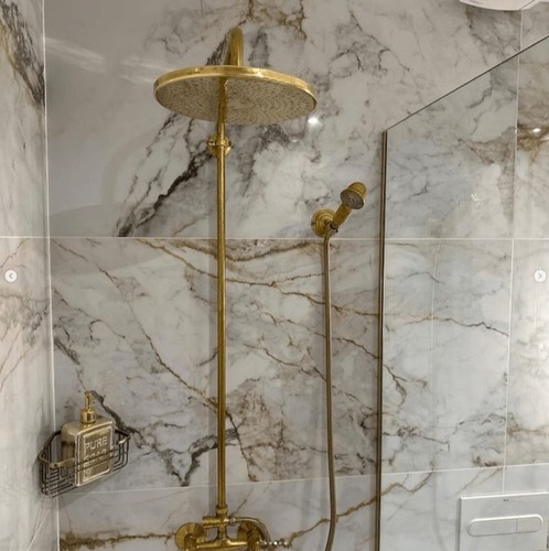 Unlacquered Brass shower, Rustic shower system with Round Shower Head Set system - Picture 3 of 24