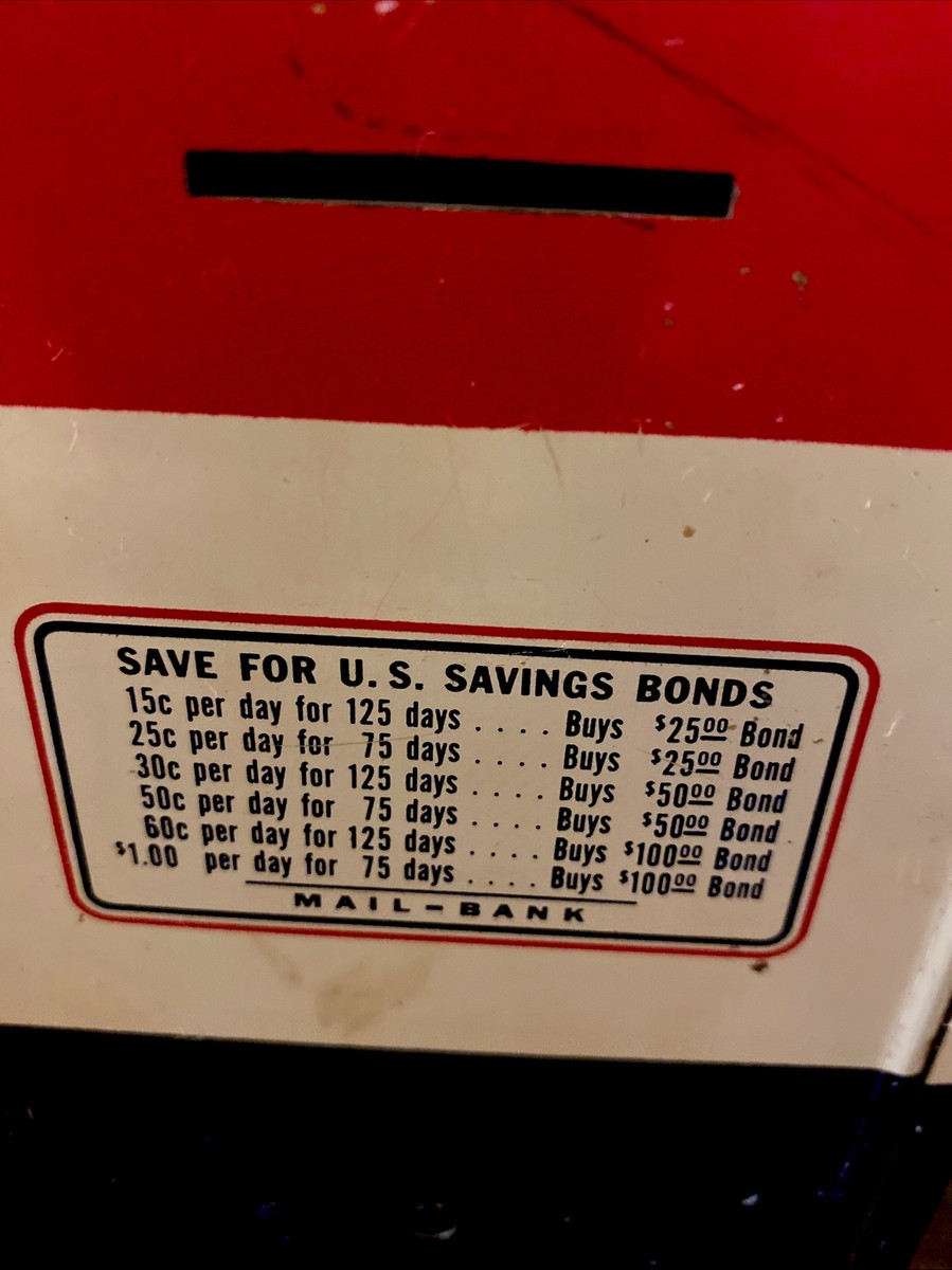 VINTAGE ~ US ~ RED WHITE & BLUE BANK MAILBOX ~ 1950'S ~ WITH