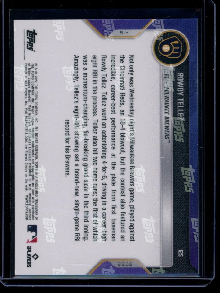 2022 Topps Now #125 Rowdy Tellez Base Card - Image 2 of 2