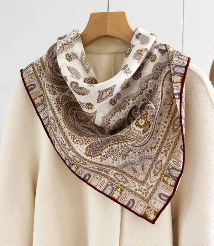 70% wool 30% silk square scarf 65cm fashionable cashew print scarf