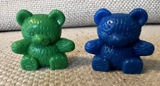 2 Small 1.5 Plastic Teddy Bears Toy Figures - Blue Green