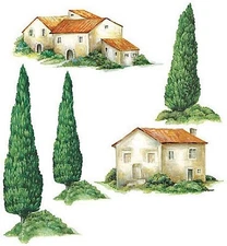 Tuscan Houses and Trees Wallpaper Cutout
