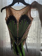 Sparkly Green Rock  n Roll Rhythmic Gymnastics Leotard 7-10 