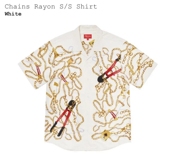 Chemise à manches courtes boutonnée Supreme Gold Chains rayonne blanche taille moyenne FW20