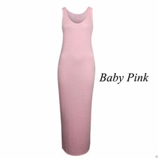 Womens Racer Maxi Dress Jersey Long Summer Muscle Vest Maxi Back Size 8-26