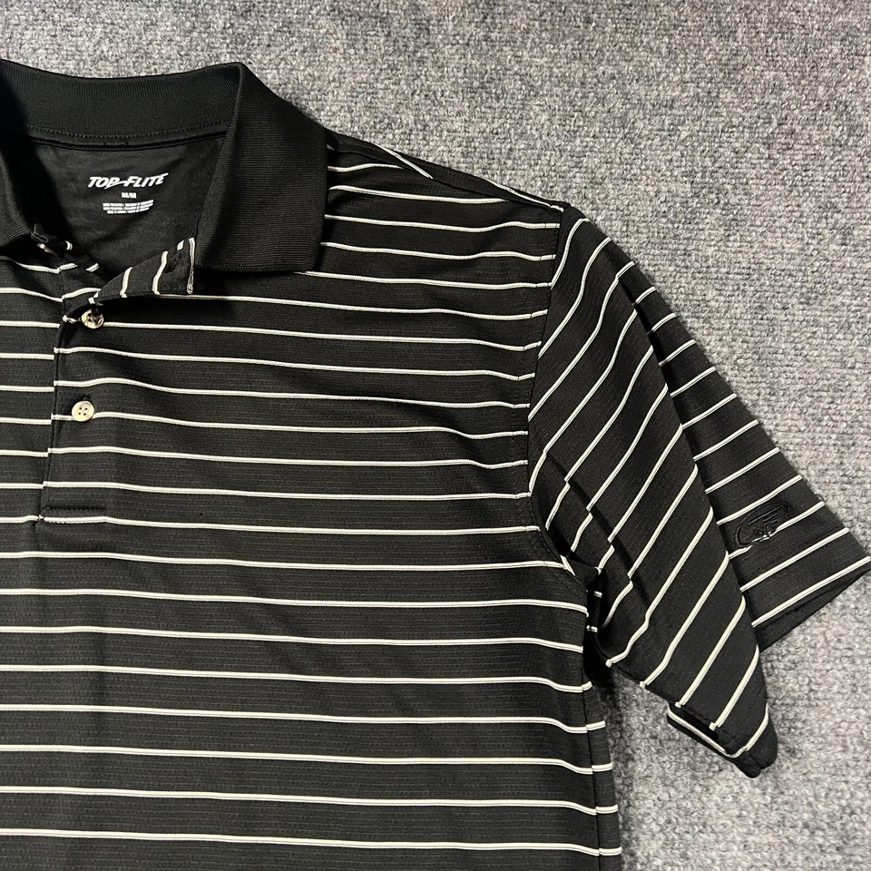 Camisa Polo Top Flite Para Hombre Mediana Negra Rayas Golf Rendimiento Activo Ligera Foto 3 de 4