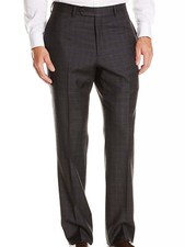 Tommy Hilfiger Mens Trim-Fit Windowpane Flat Front Dress Pants (30x30, Charcoal)