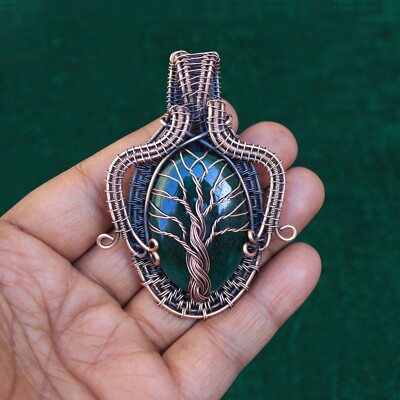 Unique Tree Of Life Pendant Copper Wire Wrap Jewelry Emerald Gemstone NK592 