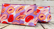 Clinique Lips Print Cosmetic Bag/Pouch/Travel Case with Zipper - New LOT OF 2 