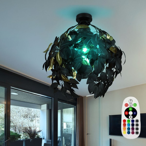 Deckenleuchte BläTterlampe Deckenlampe Rgb Led Farbwechsler Dimmbar Gold Schwarz-image