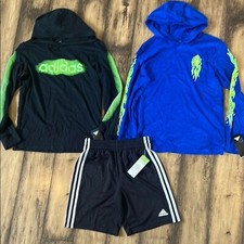 Adidas Kids medium Black and Blue Hooded Tops Set and shorts