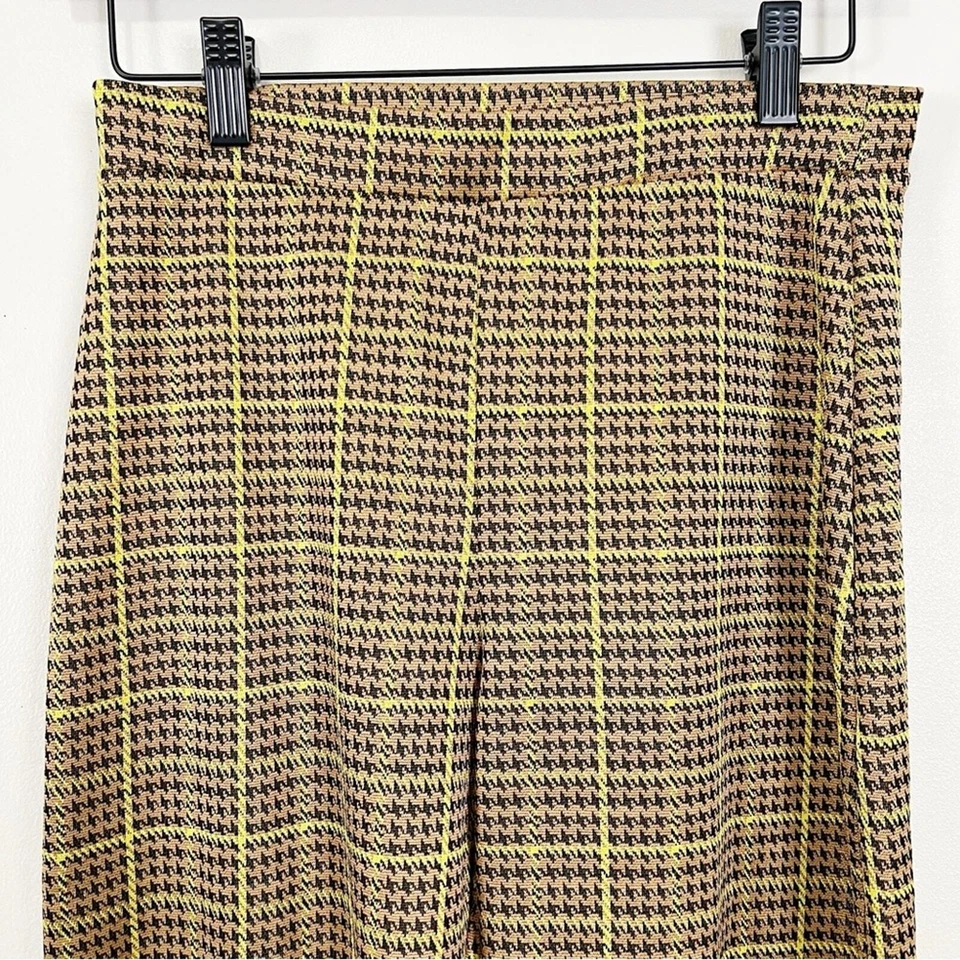 ZARA Wide Leg Pants Women Small Yellow Brown Check Plaid Academia Fall Preppy - Image 3 of 4