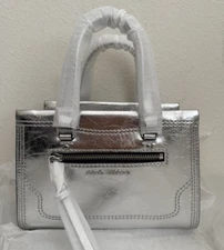 NWT Marc Jacobs Small Crinkle Cruiser Metallic Satchel Bag Silver $450