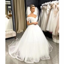 Princess Ball Wedding Dresses Off Shoulder Lace Applique A-Line Bridal Gowns