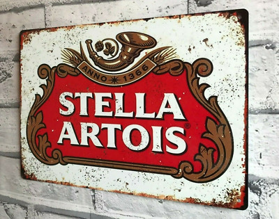 Barschilder STELLA ARTOIS Lager Bier groß Vintage Metallschild Bar Pub Mann Höhle 