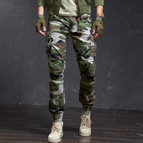 Hochwertige Slim Fit Camouflage Freizeit Cargohose Streetwear Hose für Herren - Bild 7 von 27