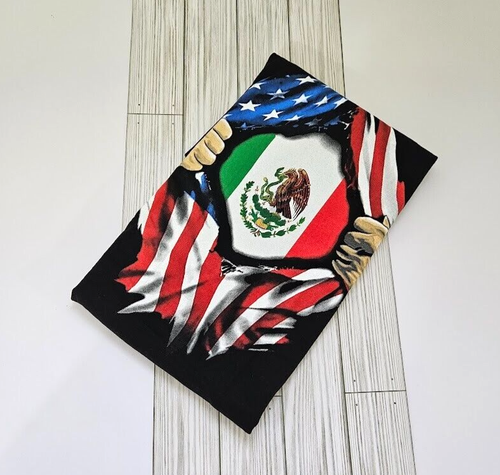 Hombres Informal Negra Camiseta Cuello Redondo Manga Corta Bandera México EE. UU. Camiseta Estampada XL - Imagen 4 de 9
