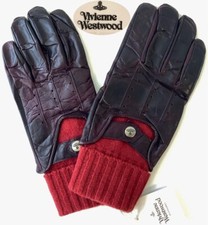 Brand New Vivienne Westwood Lamb Leather  Rib Knit Gloves in Red