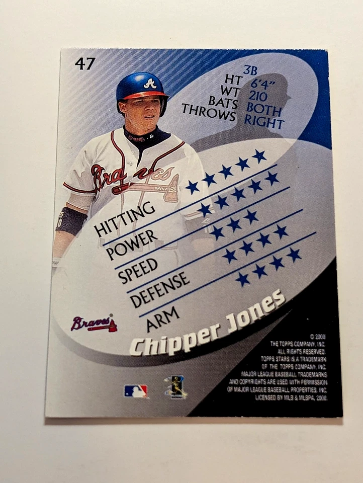 2000 TOPPS STARS, BASEBALL, CHIPPER JONES, #47, BRAVES, NRMT - Image 2 of 2