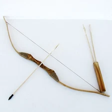 WOODEN BOW AND ARROW w QUIVER set 3 PACK ARROWS wood youth archery hunting toy