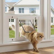 Aluminum Cat Door for Window, Adjustable Full-Size 24-27.5 Inch Window Pet Do...